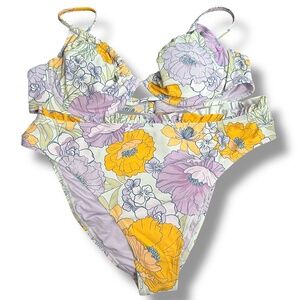 NWT CUPSHE High Waisted‎ Bikini Set Women's XL Push Up Cheeky Purple Two Piece